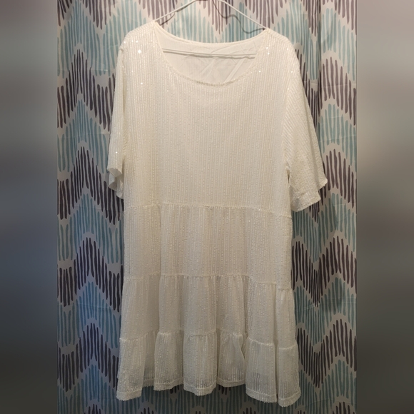 Sequins White Ruffle Dress - Picture 1 of 5